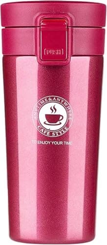 Stainless Steel Double Wall Insulated Thermal Coffee Mug, Black, with SS301 Filter, Safety Lock, Easy to Carry and Clean (Pink) Thermos