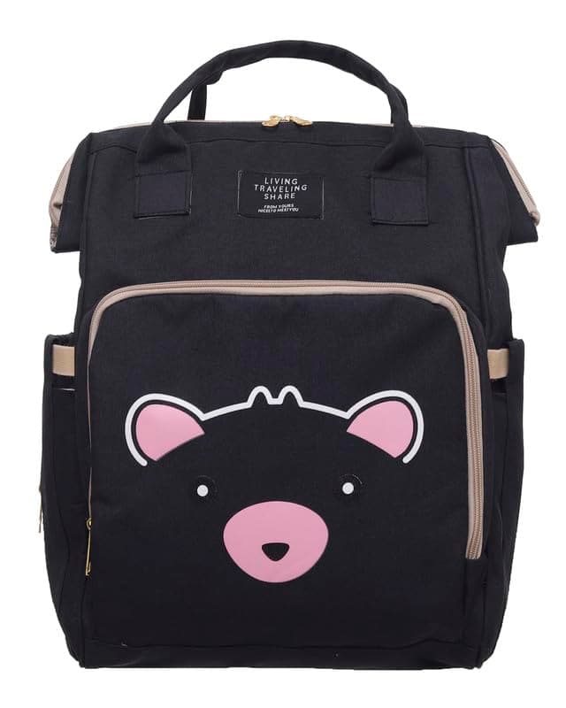 Multi-Functional Diaper Backpack for Moms Large Capacity Baby Bag with Bear Print, Secure Pockets & Insulated Bottle Compartments