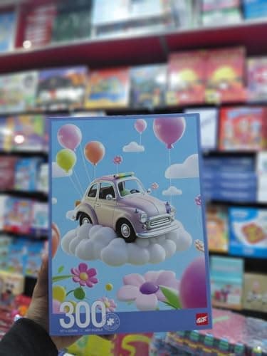 Art Puzzle 300 Pieces, Vintage Car on Cloud with Balloons Theme, 377 x 253mm