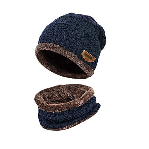 WEKNOWU Winter Beanie Hat Scarf Set, Unisex Fleece Lined Winter Warm Knit Slouchy Thick Skull Cap for Men Women Apparel