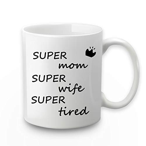 Toshiy Wife Mom Coffee Mugs Super Mom Super Wife Super Tired Mug Funny Mothers Day Gifts Wife Mother Mom Gifts from Daughter Son or Husband Wife Gifts from Husband 11 Ounce Drinking cup