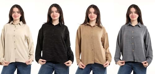 Red Circle Womens Bundle of 4 Oversized Button-Down Tunic Shirt Bundle of 4 Oversized Button-Down Tunic Shirt