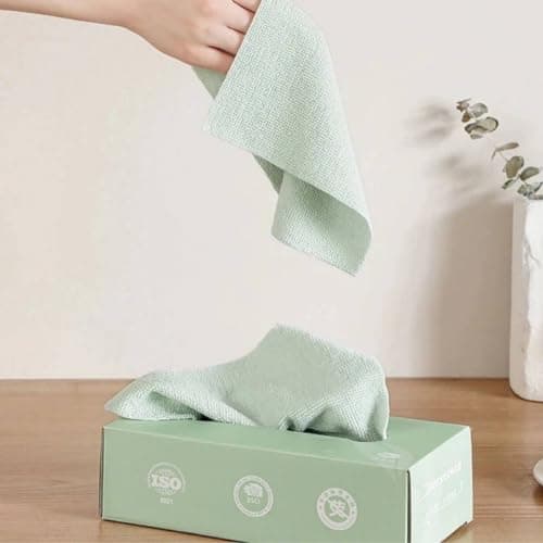 20Pcs/Box Disposable Microfiber Tissue Reusable Oil Absorbent Soft Hand Towel Kitchen Cleaning Cloth Tool Permanent Wipe-K (Mint Green)