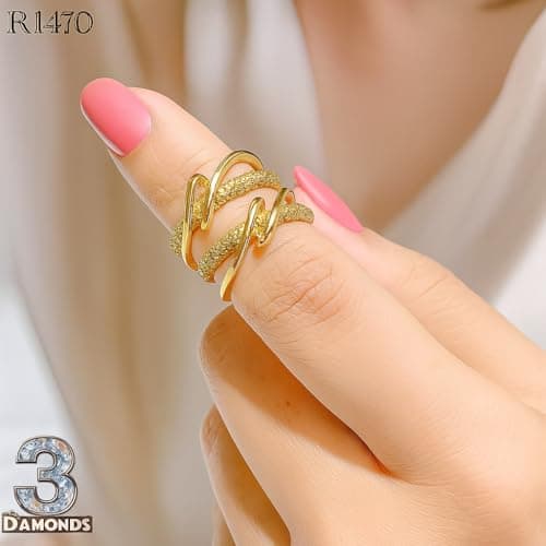 3 Diamonds 292474661779591 Gold-Plated Ring with Twisted Design and Shimmering Stones-1