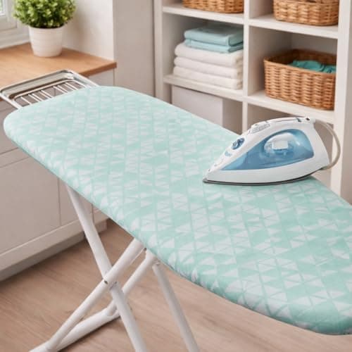 Iron Table Cover Heat Resistant Premium Material Easy Install Clean Surface Fits Ironing Board Size 120x38cm Multicolor Striped Design Home Laundry Use, Heavy Linen (White & Green)