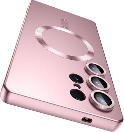 Case Cover Compatible with Magnetic for Samsung Galaxy S22 Ultra Case [Compatible with MagSafe][Built-in Camera Lens Protector] Slim Soft Silicone Bumper Shockproof Metallic Luster (Rose Gold)