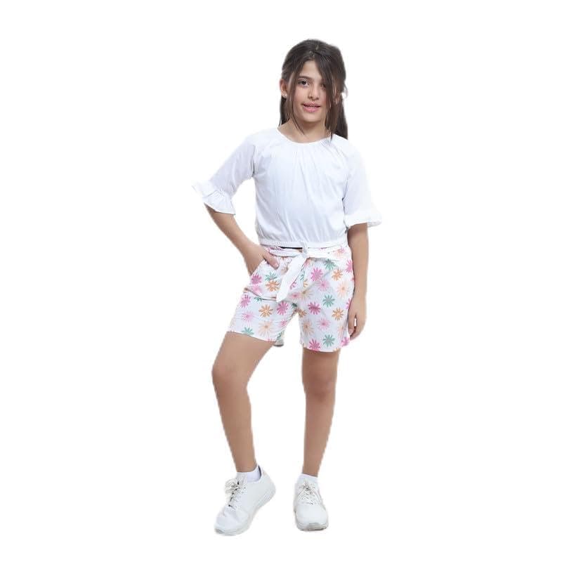 Pebeo Girls Set Solid Blouse & Floral Shorts