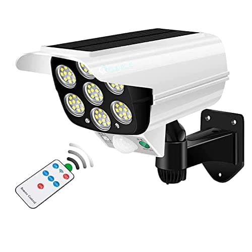 QERINKLE Solar Security PIR Motion Sensor Light with Remote Control, Dummy Surveillance CCTV Light, Outdoor Fake Camera with Light (77 LED LIGHT1)(Polycarbonate;Polyvinyl Chloride) Light fixture