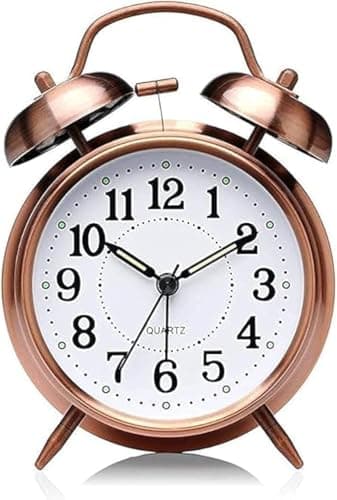 Dual Bell Analog Alarm Clock with LED Night Light Heavy Slippers Super Loud Alarm Clock Perfect for Student Kids Bedroom copper