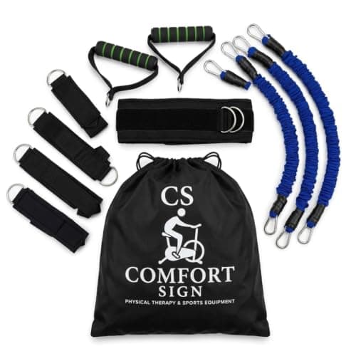 Comfort Sign Resistance Bands Set with Handles, Ankle Straps & Waist Belt - 3 Levels Exercise Bands for Home Gym, Physical Therapy & Sports Training - Ultimate Pro Set with Storage Bag (11 Pieces)