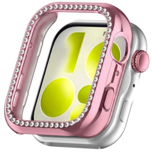 Protective Case (Compatible with Huawei Fit 5), Hard PC with Single Row Of Diamonds, Half Coverage, Coated Carbon Fiber Watch band