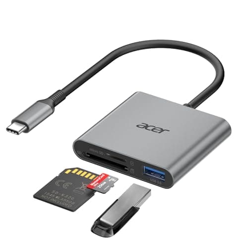 Acer SD Card Reader with USB 3.0, 3-in-1 USB C to SD | Aluminum Memory Card Reader for iPhone 17/16 Pro Max, MacBook Pro/Air, iPad Pro, Android, Galaxy S26