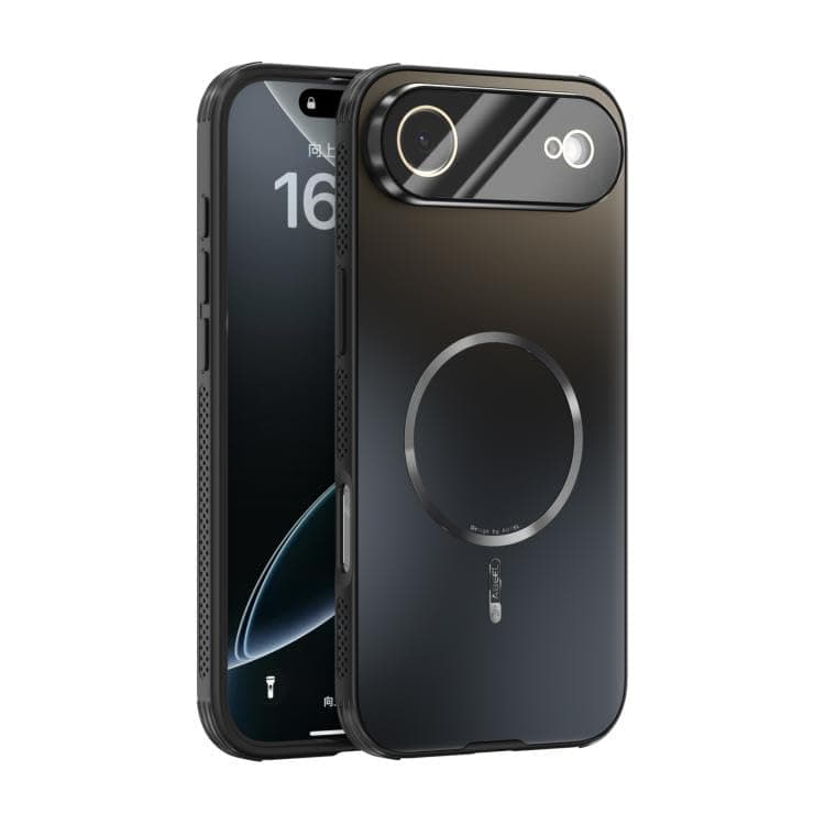 Protective case (Compatible with iPhone 17 Air), magnetic cover with camera lens protector, matte finish, military-grade impact protection, suitable for outdoor use. (Black) Cellular phone case