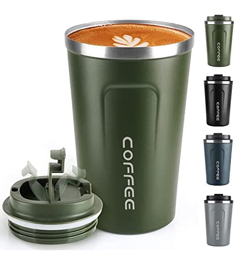 Coffee Mug 12oz - Insulated Coffee Travel Mug Spill Proof with Leakproof Lid Vacuum Stainless Steel Thermos Coffee Tumblers to GO, Reusable Coffee Cup for Men and Women for Hot & Cold Drinks (Green) Drinking cup
