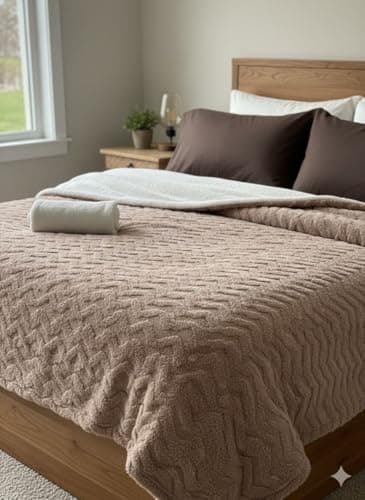Generic Double-Sided Blanket, Beige, Fur and Velvet, 200x240 cm, Soft Reversible Bed Cover, .Lms
