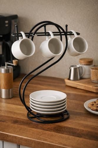 Generic Metal Coffee Mug Holder with Saucer Base, Black Finish, Rust-Resistant Durable Frame, Stable Mug Stand, .sa Storage hook