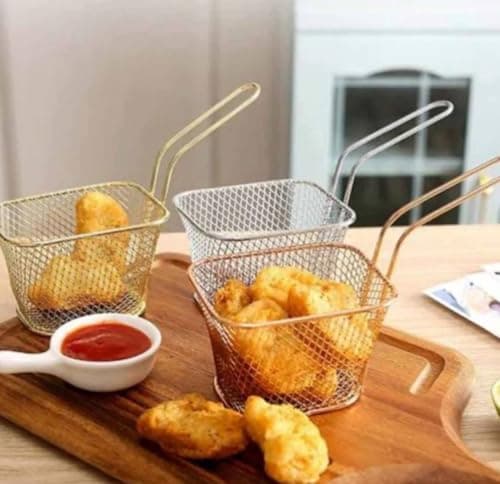 Generic Metal Serving Basket with Handle, for French Fries, Nuggets and Appetisers, Lightweight, .rom