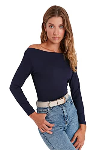 Trendyol Women Fitted Long Sleeve Boat Neck Viscose Stretch Knit Blouse TWOAW21BZ0106 Blouse Shirt