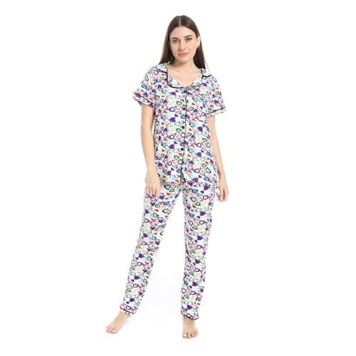CAESAR WOMEN'S TWO-PIECE PAJAMAS WITH FRONT BUTTONS,MULTICOLOUR,L