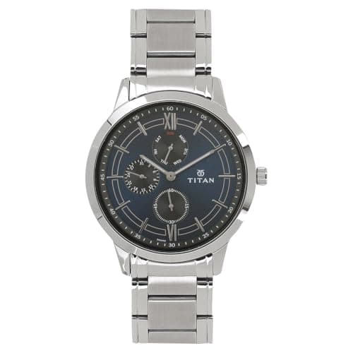 Titan 1769SM01 Workwear Multifunction Stainless Steel Strap Quartz Watch for Men, 48.20 mm Size, Silver