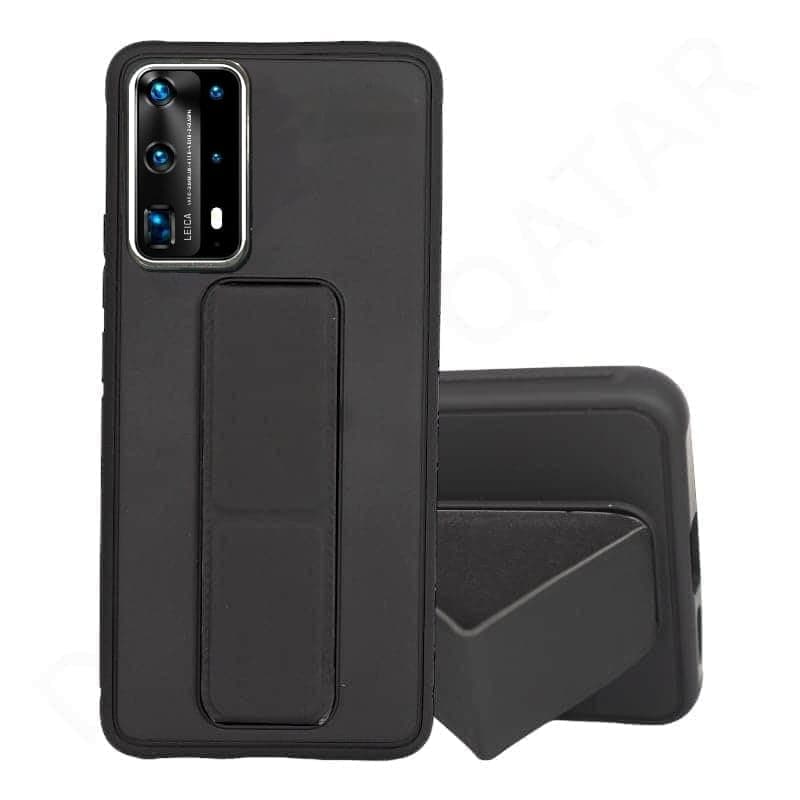 Back Cover Stand Case FOR HUAWEEI P40 PRO Magnetic Car Holder Soft Silicone Horizontal & Vertical Kickstand Cover Wrist Strap Full protection Anti Fingerprint Case (Black Cellular phone case