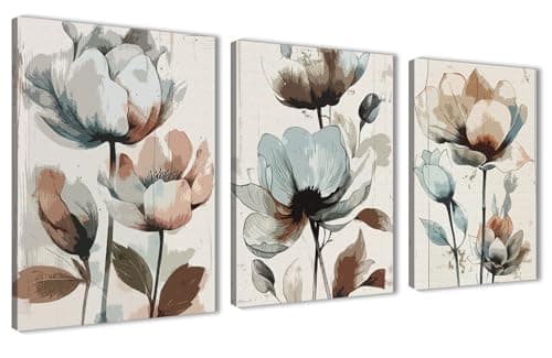 Nova Art Canvas Wall Art Abstract Large Flowers Gradient Blue Brown Beige Painting Modern Style Wall Decor for Bedroom Living Room Office Etc Modern Home Decor 30cm x 40cm