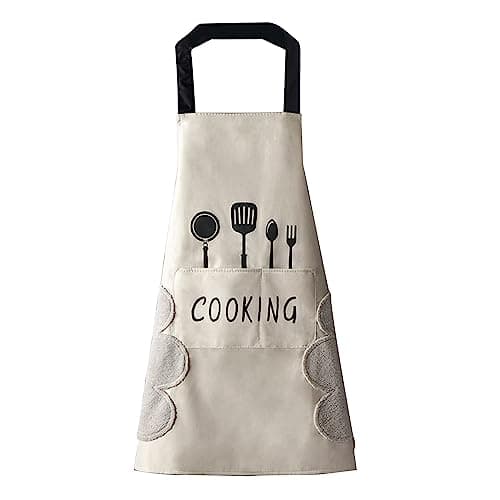 DILLMAN Women Kitchen Apron with Hand Wipe Pockets，Big Pocket,Hand-wiping, Waterproof for Cooking Baking