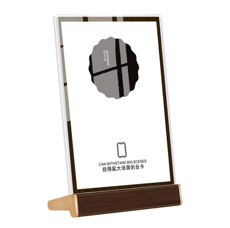Clear Stand with Wooden Base for Office, Restaurant, Home, Shop, Wedding Party Photo Display Stand for Office, Home, Store (A5-Vertical) Item stand