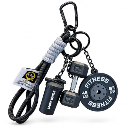 Fitness Gym Keychain, Mini Dumbbell Sports Bag Charm, Workout Accessories Pendant with Resistance Rope, Water Bottle and Weight Plate, Gym Lover Gift for Men Women