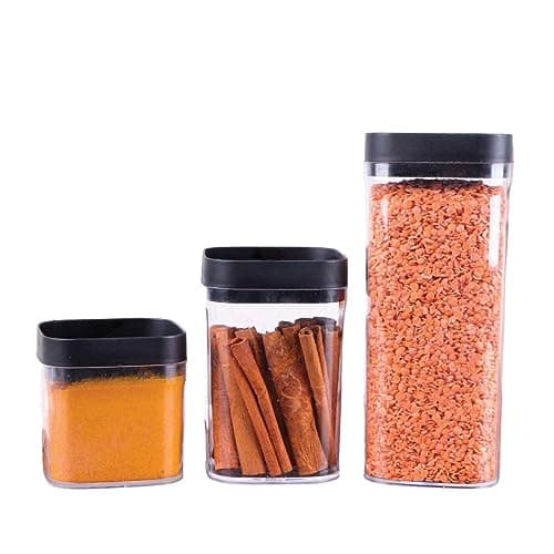 Viola Acrylic Seasoning Can 3-in-1 Set for Legules, Sugar Coffee and Tea in Multipurpose Design, Kitchen Cutlery Set of Different Sizes (Black) Food storage container