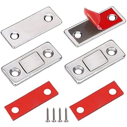 DENMYRA Magnetic Door Catch, 2 Pack Ultra Thin Cabinet Magnetic Catch with Strong Adhesive Sticker & Screws, Slim Drawer Magnets Locks Furniture Safety Latches for Kitchen Cupboard Doorstop