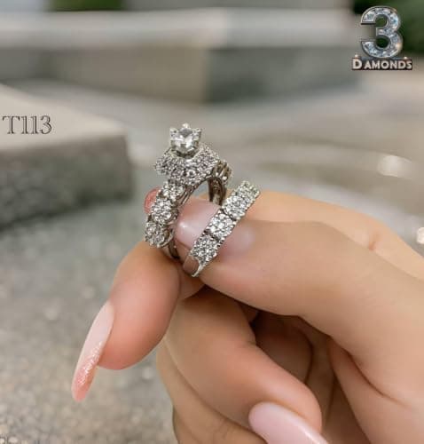3 Diamonds 292474661779171 Twins Ring Platinum Plated For Women With Zircon Stone - Silver