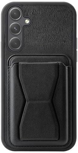 3M Store Leather Case Compatible for samsung A56 Shockproof Leather Back Card Storage & case built-in Stand PU leather for a stylish look, comfortable grip (Black) Cellular phone case