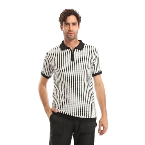 Andora Mens Half Zipper Neck Knitted Striped T-Shirt (pack of 1)
