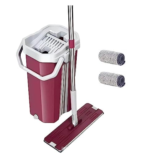 Spaceshoop Flat Mop and Bucket Set Floor Cleaning System - 360 Dry Wet Reusable Dust Mop with 3 Soft Refill Pads & Handle (38 x 12 CM Mop Head) Sorted Color