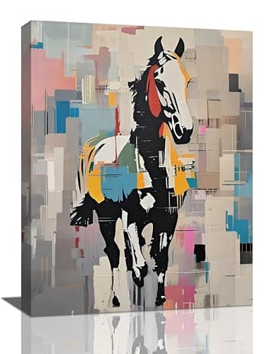 Banksy Street Graffiti Wall Art Modern Abstract Horse Canvas Wall Decor Abstract Running Horse Pop Pictures Painting Print Framed Artwork Decorations for Living Room Bedroom Home Office 12"x16"