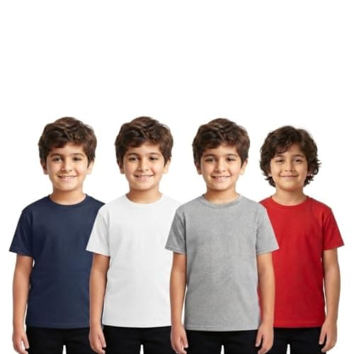 Red Circle Unisex Kids Bundle of 4 T-shirt half sleeves plain Bundle of 4 T-shirt half sleeves plain
