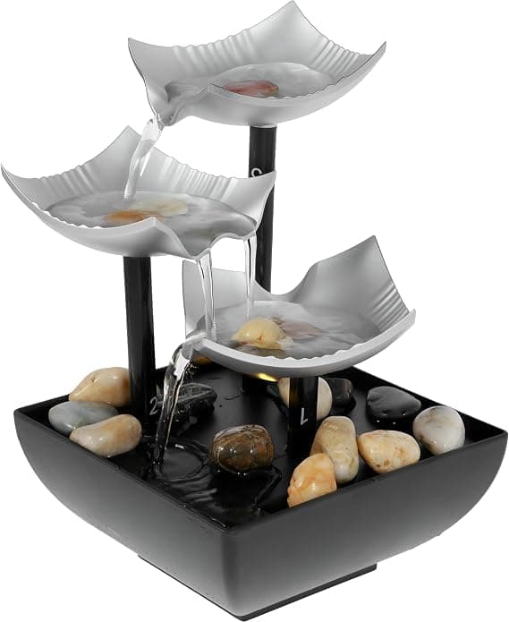 Decorative Fountain with Warm Light - Modern Indoor Waterfall for Office, Living Room, Reception Helps Add a Calming Ambiance and Accent Piece (444) W
