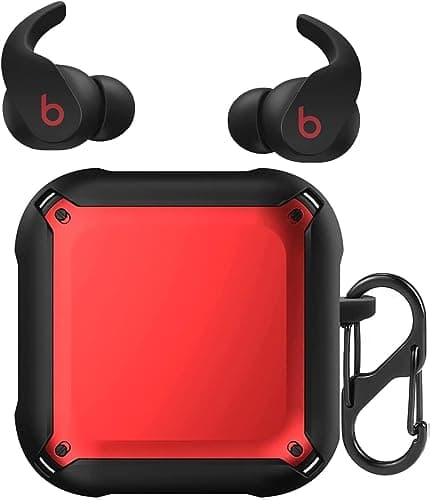 Compatible with Beats Fit Pro Headphone Case Full Body Shockproof Earphone Protection Cover for Men Women with Keychain for New Beats Fit Pro Headphone Charging Bag (Black@Red) Portable electronic device cover