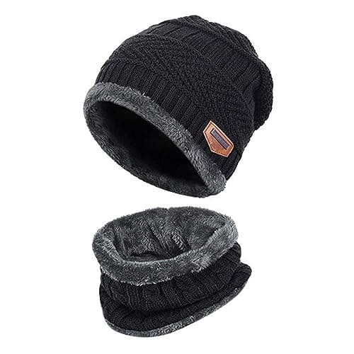 Winter Beanie Hat Knitted Beanie Hat and Scarf Set with Fleece Lining for boys girls Apparel