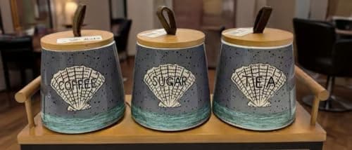 Generic Tea Coffee Sugar Canister Set of 3 with Wooden Tray, .P Food storage container