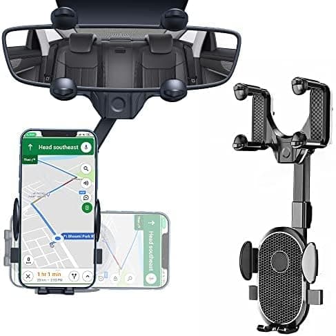 Multifunctional Car Rearview Mirror Phone Holder - Universal Retractable Phone Holder 360° Rotation Strong and Stable Mount for All Smartphones for Safe Driving Use Portable electronic device mount
