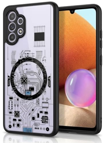 Compatible with Samsung Galaxy A32 (4G) Electronic Transparent Hard Case Cover Stylish Protective Phone Case with Durable Anti-Scratch Shockproof Material (Black) Cellular phone case