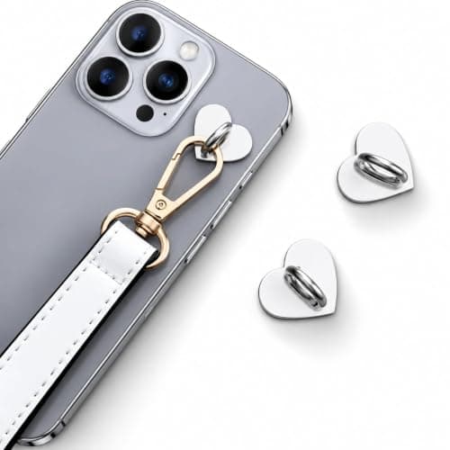 Adhesive Phone Strap Anchor, 2PCS Heart-Shaped Metal Phone Holder, Secure Stick-On Attachment for Smartphones and Phone Cases, Durable Phone Lanyard Mount, SILVER