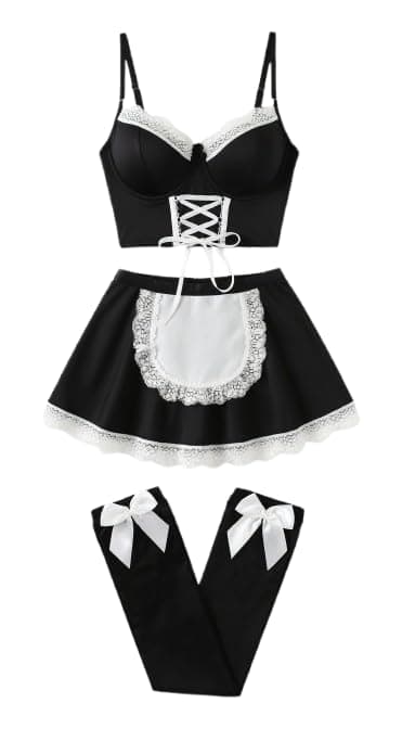 Butter Material 2 Piece Nurse Lingerie Set | Soft Sleepwear with Korean Lace | Elastic Set One Size Costume outfit