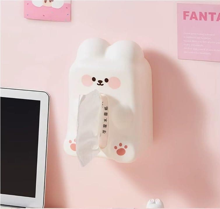 Generic Cute Tissue Box Holder, White Plastic, with Internal Zipper for Easy Tissue Dispensing, .qu Facial tissue holder