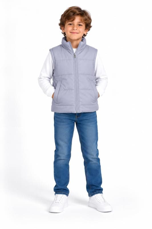 Puffer Vest Jacket, Zip-Up with Stand Collar 754