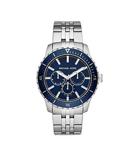 Michael Kors MK7153 Metal Blue-Dial Round Analog Watch for Men - Silver