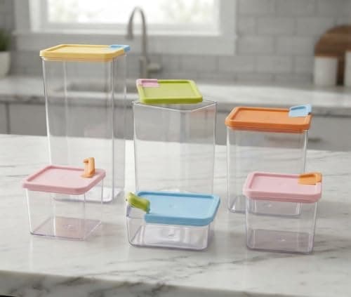 6-Piece Clear Acrylic Food Storage Set with Airtight Lids and Top Openings