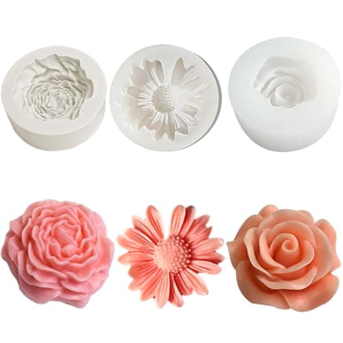 ZPARNO 3-Pack Flower Silicone Molds for Candle, Resin & Soap Crafts | Easy release, heat-resistant, easy-clean, ideal gifts for Valentine's/Mother's Day/Wedding, 3D rose/daisy/peony floral molds